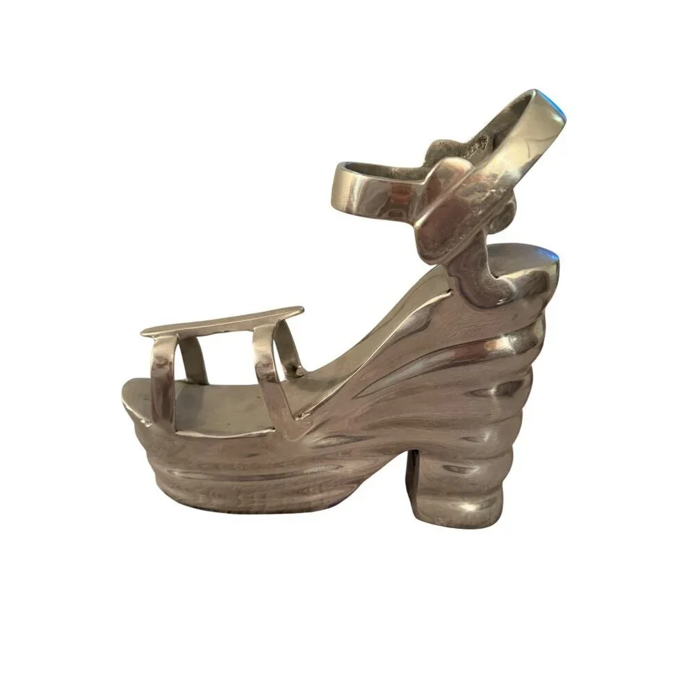Carmen Lunares Aluminum Platform Shoe Bookend Sculpture Handmade Hand-finished